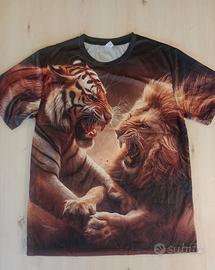 T‑shirt uomo L – tigre vs leone, nuova