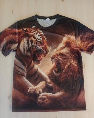 T‑shirt uomo L – tigre vs leone, nuova