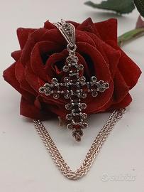 collana vintage argento 925 croce granati spiga 