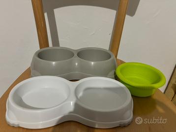 Ciotole per gatti + cibo per gatti e 2 lettiere