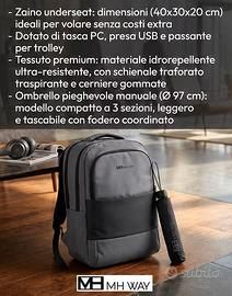 Zaino porta PC con ombrello pieghevole incluso