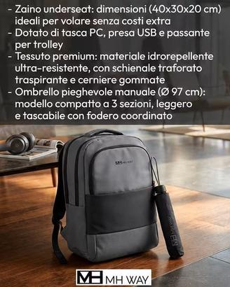 Zaino porta PC con ombrello pieghevole incluso