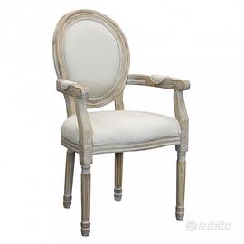 Sedia Vintage Legno Massello con Braccioli Beige