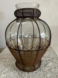 Vaso Artigianale in Vetro con Rifiniture in Rame