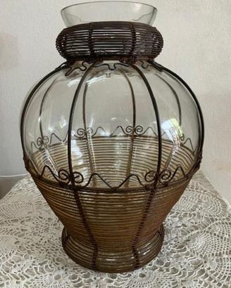 Vaso Artigianale in Vetro con Rifiniture in Rame
