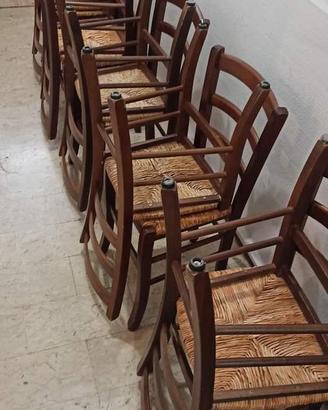 lotto 10 sedie in legno, seduta impagliata, usate.