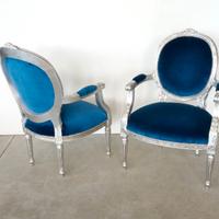 Coppia poltrone in stile Luigi XVI foglia argento