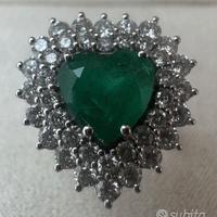 ANELLO CUORE ORO 18kt. DIAMANTI SMERALDO COLOMBIA