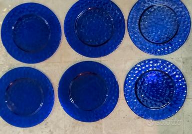 Set 10 piatti x pizza, in vetro blu cobalto, cm.31