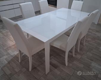 tavolo in legno con vetro 340m 6 sedie in pelle 