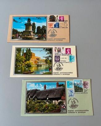 Tre buste con francobolli Shakespeare 1985