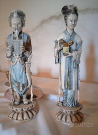 Coppia di Statuine Orientali Vintage in Resina Fin