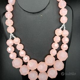 collana con grandi perle simil quarzo rosa 