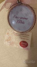 Pallina primo Natale rosa 8 cm