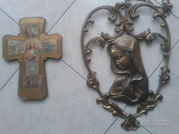 Madonnina in bronzo e crocefisso in legno