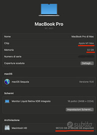MACBOOK PRO 16 M1 MAX RAM 32GB+SSD 1TB+PHOTOSHOP