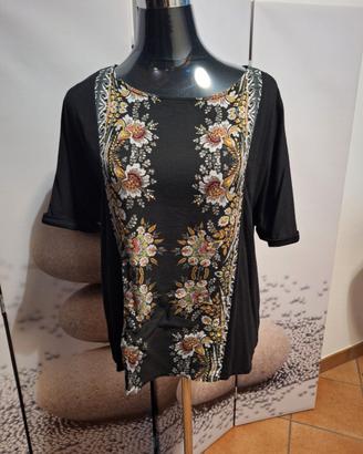 Desigual blusa nera con stampa floreale Nuova