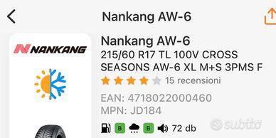 Gomme 215/60 r17 v nuove nankang 4 stagioni