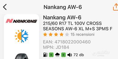 Gomme 215/60 r17 v nuove nankang 4 stagioni