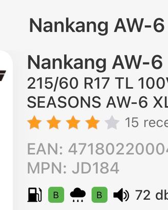 Gomme 215/60 r17 v nuove nankang 4 stagioni