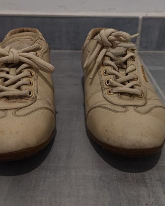 Sneakers Prada Lane Vintage Bianco e Oro Tg 37.5