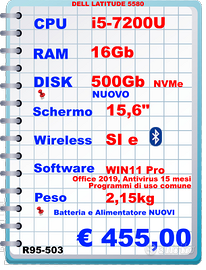 Notebook USATO LATITUDE 5580 15.6" CORE I5 7200U