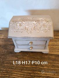 portagioie shabby chic in legno decorato a mano 