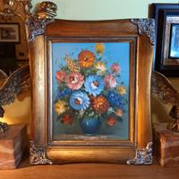 Quadro Antico anni 60 vaso di fiori cm 29x34 olio