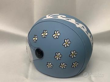 casco rivestito ecopelle AZZURRO FIORI vespa px sp