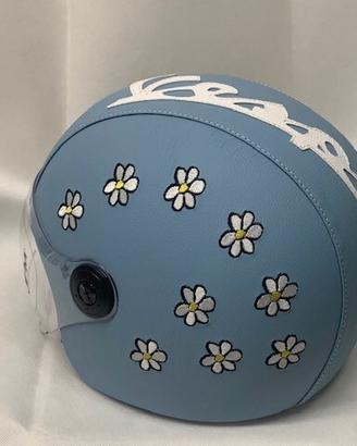 casco rivestito ecopelle AZZURRO FIORI vespa px sp