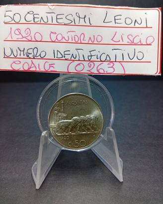 50 Centesimi Leoni del 1920 Liscio in SPL 