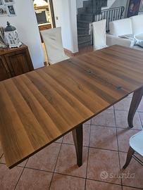 Tavolo 100x100 allungabile a 200x100 in noce, 4 se
