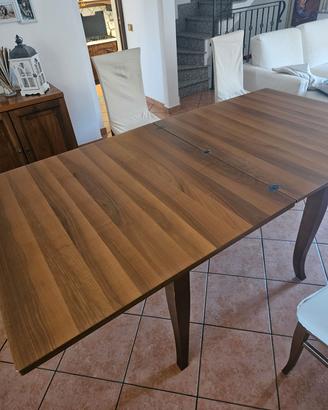 Tavolo 100x100 allungabile a 200x100 in noce, 4 se