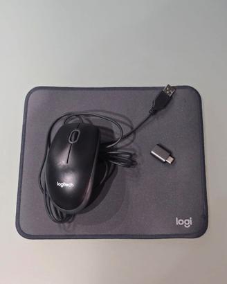Mouse Logitech B100 USB + tappetino Logitech + ada
