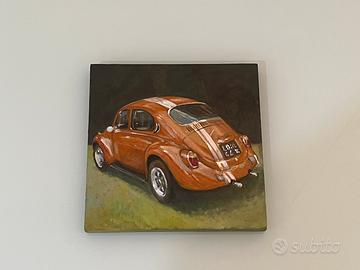 Quadro Maggiolino VW Dipinto su Legno Vintage