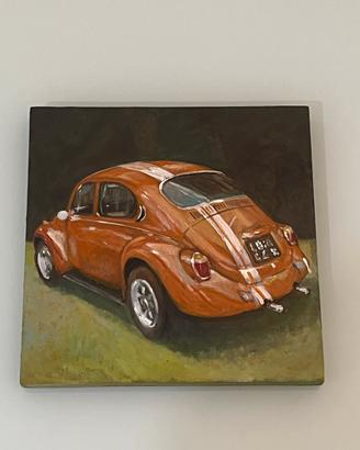 Quadro Maggiolino VW Dipinto su Legno Vintage