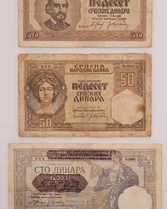 SERBIA - TRIS BANCONOTE 50-50-100 DINARI 1941-1942