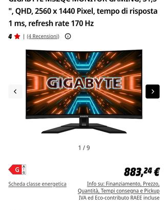 Monitor 32 pollici curvo Gigabyte 
