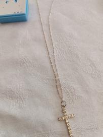 collana in argento con crocetta con strass 