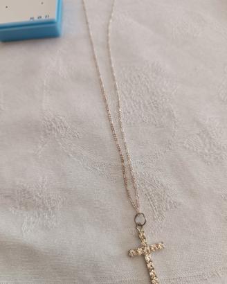 collana in argento con crocetta con strass 