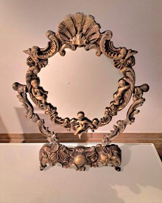 Specchio da tavolo con cornice in bronzo