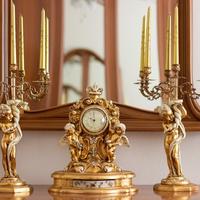 Orologio + coppia candelabri dorati stile barocco