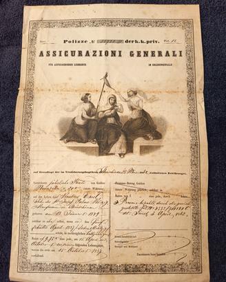 Polizza assicurativa antica rara e originale 1865