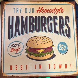 Quadro vintage “Homestyle Hamburgers” 38x38