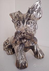 Grande cane terracotta argentata Cacciapuoti