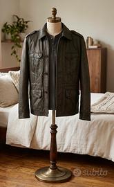Giacca Pelle Vera Vintage Verde Scuro Militare 