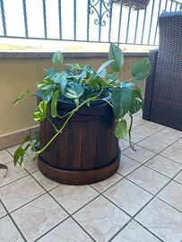 Vaso porta fiori contenitore legno antico staio