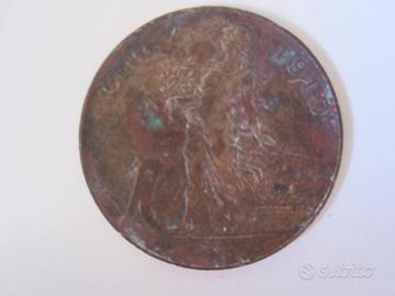 Moneta antica in rame Regno d'Italia 2 centesimi V