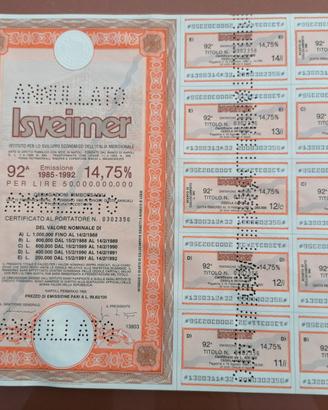 Obbligazione Isveimer-Certificato azionario antico