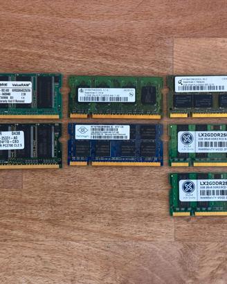 Lotto RAM DDR2 Laptop 7GB Totali + Moduli DDR1